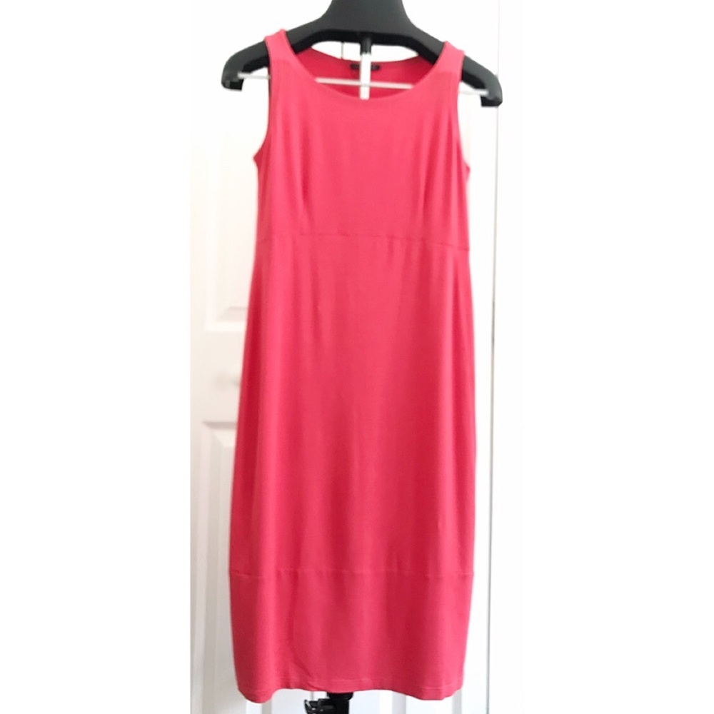 ☀️ Eileen Fisher Coral Pink Sleeveless Midi Dress | Size XS | Minimalist Stretch